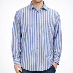 Tommy Bahama Jeans Mens Shirt Blue Red Stripe Long Sleeve Cotton Size L